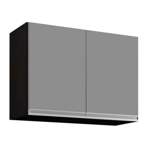 Armário Aéreo de Cozinha Lavanderia 02 Portas Eva 80 cm - D’Rossi Preto e Cinza