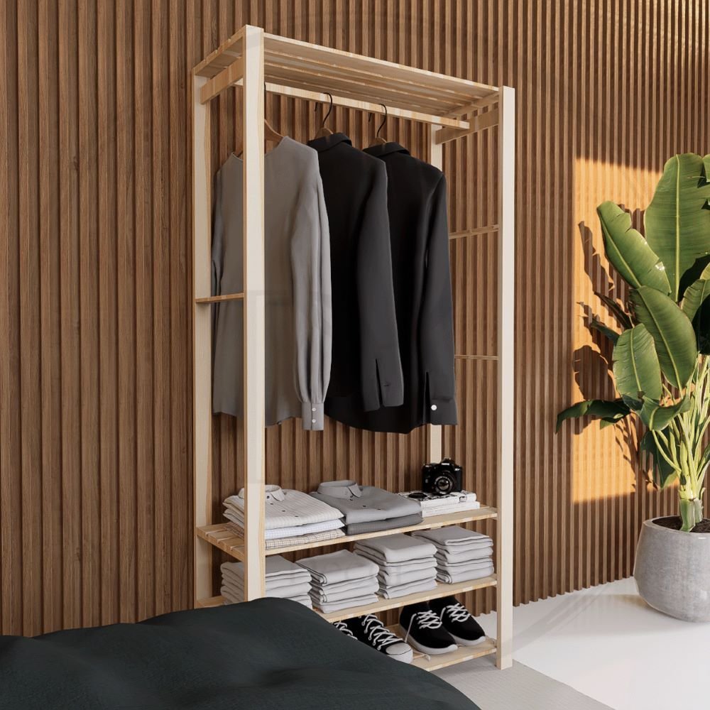 Kit 2 Armario Closet Aberto Organizador Madeira Pinus MUEBLES DESIGN ...