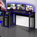 Ver imagem 1 de Mesa Gamer Dark para 3 Monitores Preto/azul - Pnr Móveis