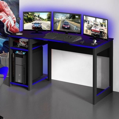 Mesa Gamer Dark para 3 Monitores Preto/azul - Pnr Móveis