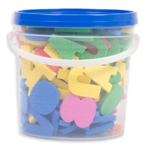 Balde Com 152 Letras, Números e Sinais Em Eva - Tampa Azul