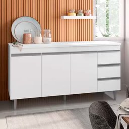 Balcão de Pia 3 Portas Andréia 160 Cm Branco sem Tampo Ajl Móveis - 3 Balcão de Pia 3 Portas Andréia 160 Cm Branco sem Tampo Ajl Móveis - 3