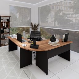 Mesa L Diretor Escritório 1,20m X1,20m Pé Painel Nogal Pr F5 - 1