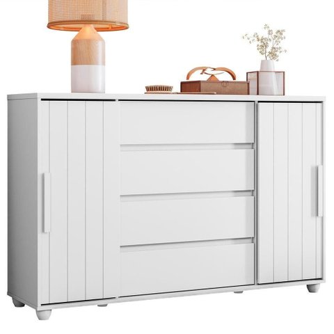 Cômoda Evidenza 4 Gavetas MDF-MDP Puxador MDF Branco Fosco
