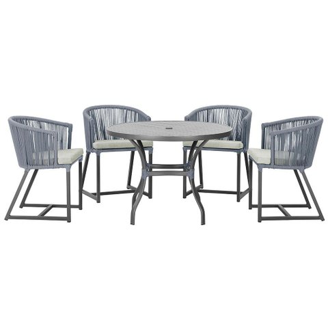 Mesa com 4 Cadeiras de Jantar Roma 100cm e Noronha em Aluminío Preto Corda Nautica Estofado 3 Trama