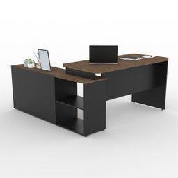 Mesa para Escritório em L Diretor Tampo com 40mm Atacadão Móveis Ameixa com Preto - 2