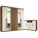 Ver imagem 1 de Guarda Roupa Casal Ripado Buriti 6 Portas de Bater com Espelho e Cômoda Havana Master 4 Gavetas