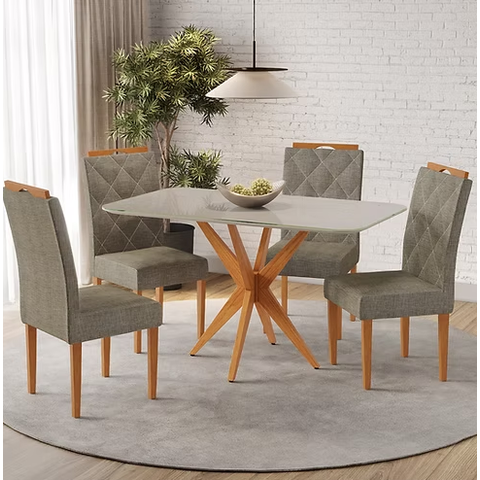 Mesa Simpatia 1,20 4 Cadeiras Diamante Linho Jcm Cinamomo/off