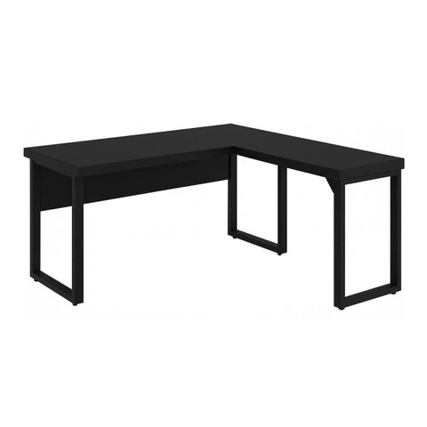 Mesa em L Pé Quadro (mesa 1,50m + Mesa Auxiliar) - S/ Gavetas - Preto / Preto - 26010