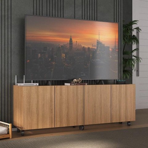 Rack para Tv até 50 Polegadas com 4 Portas e Rodízios Multimóveis Mp1069 Rustic
