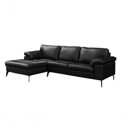 Sofá de Couro Asti 3 Lugares com Chaise Esquerda Preto Pigmentado - Mempra Design