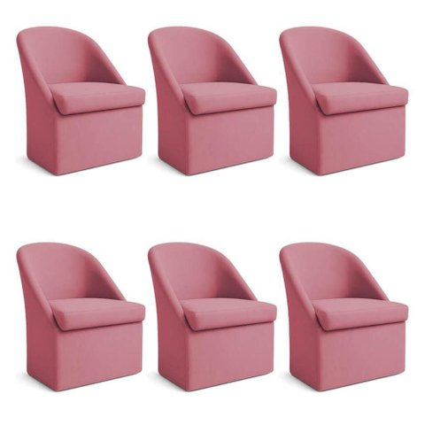 Kit 6 Poltronas Decorativas Malli Suede Rosa Pallazio
