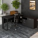 Ver imagem 1 de Mesa L Escritório 150cm com Armário Lateral Pé Metal F5 Cor:preto
