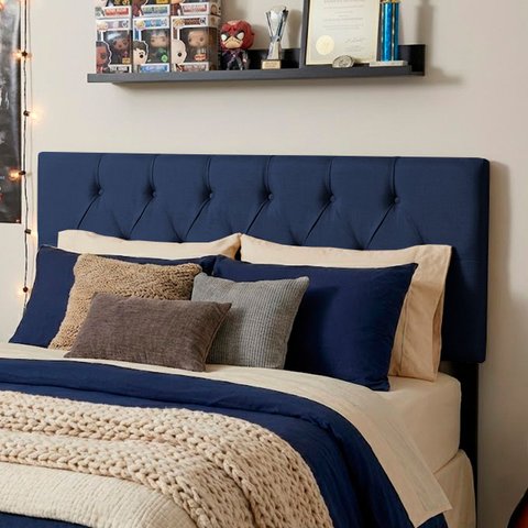 Cabeceira Painel Estofada Paris Suede Azul Queen 1,60m para Cama Box