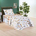 Ver imagem 3 de Kit Cobre Leito Colcha Solteiro Infantil Lutti Dupla Face 200 Fios 2 Peças Trator Caminhão Branco