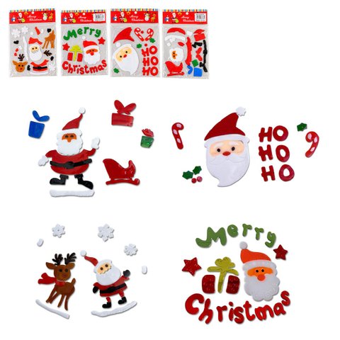 Adesivo Natalino Gel Kit 4 Uni Decorativo Enfeite Natal Janela Casa Cozinha Geladeira Banheiro Vitri