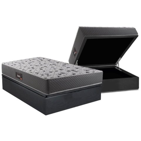 Cama Box Baú Casal: Colchão Anatômico Herval D28 / Ag65 Black + Base Crc Suede Gray (138x188)