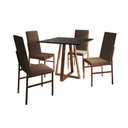 Ver imagem 2 de Conjunto de Jantar Mesa Mônaco Premium 90cm Preta com 4 Cadeiras Estofadas Marrom Base Cobre