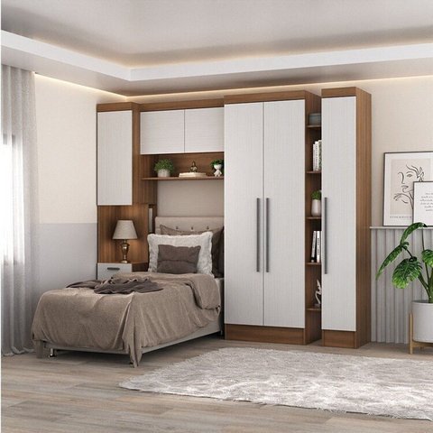 Quarto Completo Viena 6 Portas 4 Gavetas 4 Peças Marrom/Nogal/Branco