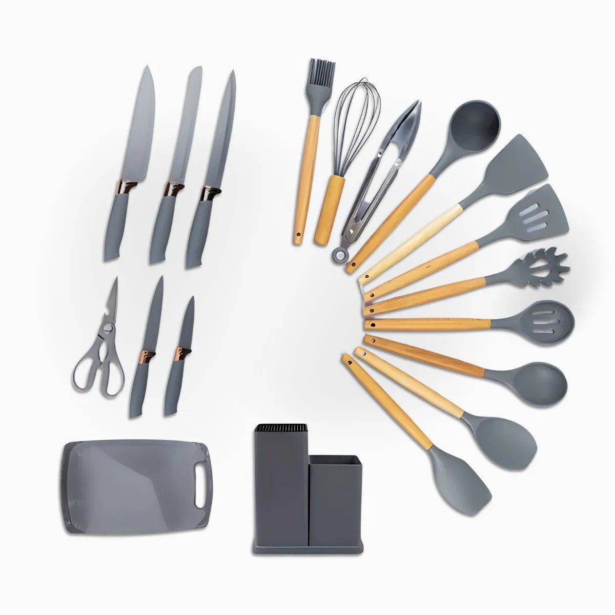 Kit Utensílios de Cozinha Jogo Completo 19 Peças Faqueiro Jogo Silicone Cor:cinza - 3