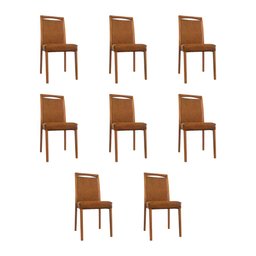 Kit 8 Cadeiras de Jantar Estofadas Jade Couro Pu Caramelo Base Madeira Maciça Mel - 2