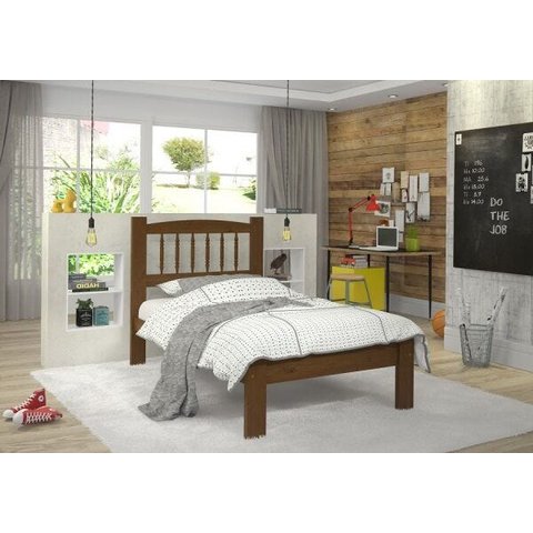 Cama de Solteiro de Madeira com Palitos Torneados Kasper - Imbuia