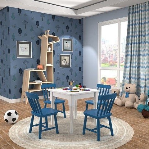 Conjunto Infantil Espanha Mesa com 4 Cadeiras - Azul