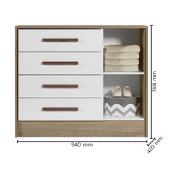 Cômoda Sapateira Q Encanto Branca/Carvalho 4 Gavetas 1 Porta Sistema Antitombamento - QMovi 3710-58 - 2