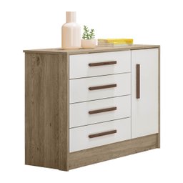 Cômoda Sapateira Q Encanto Branca/Carvalho 4 Gavetas 1 Porta Sistema Antitombamento - QMovi 3710-58 - 4