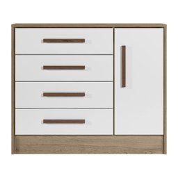 Cômoda Sapateira Q Encanto Branca/Carvalho 4 Gavetas 1 Porta Sistema Antitombamento - QMovi 3710-58 - 3