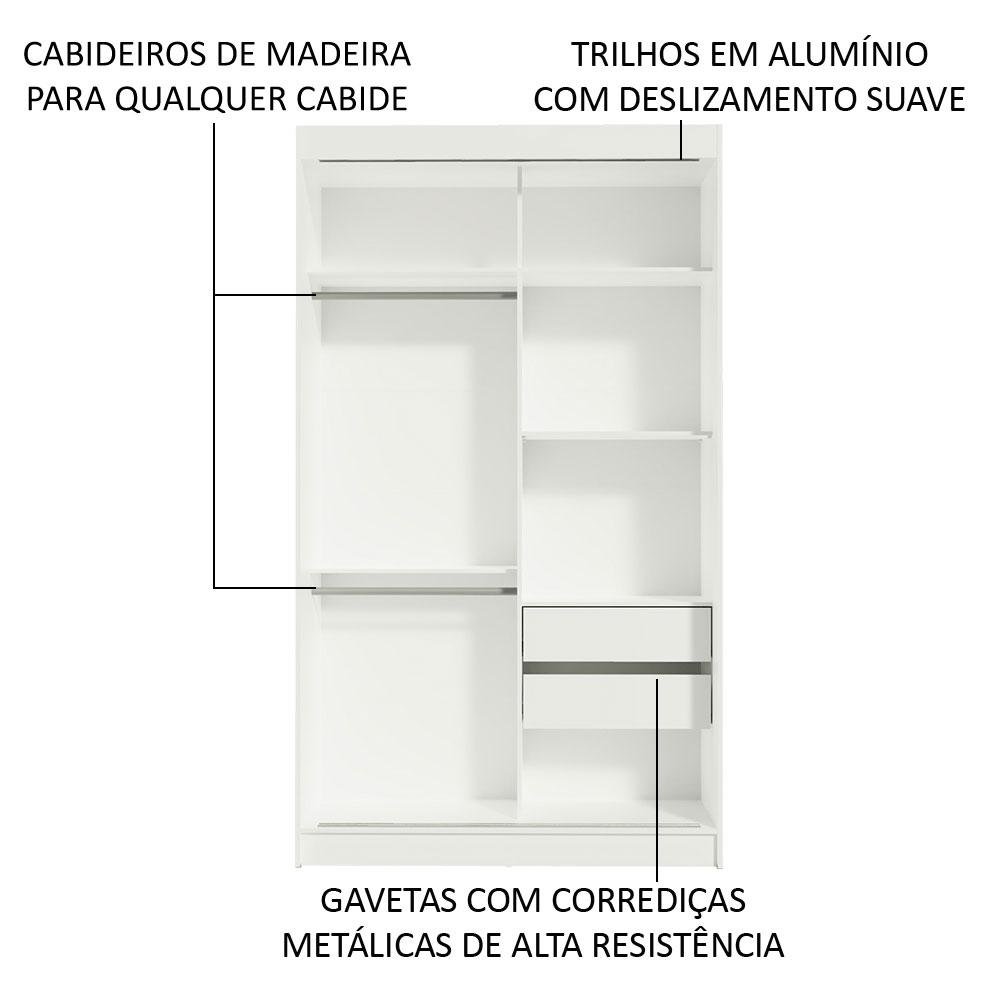 Guarda-roupa Solteiro Madesa Tokio 2 Portas de Correr com Espelho 2 Gavetas - 6