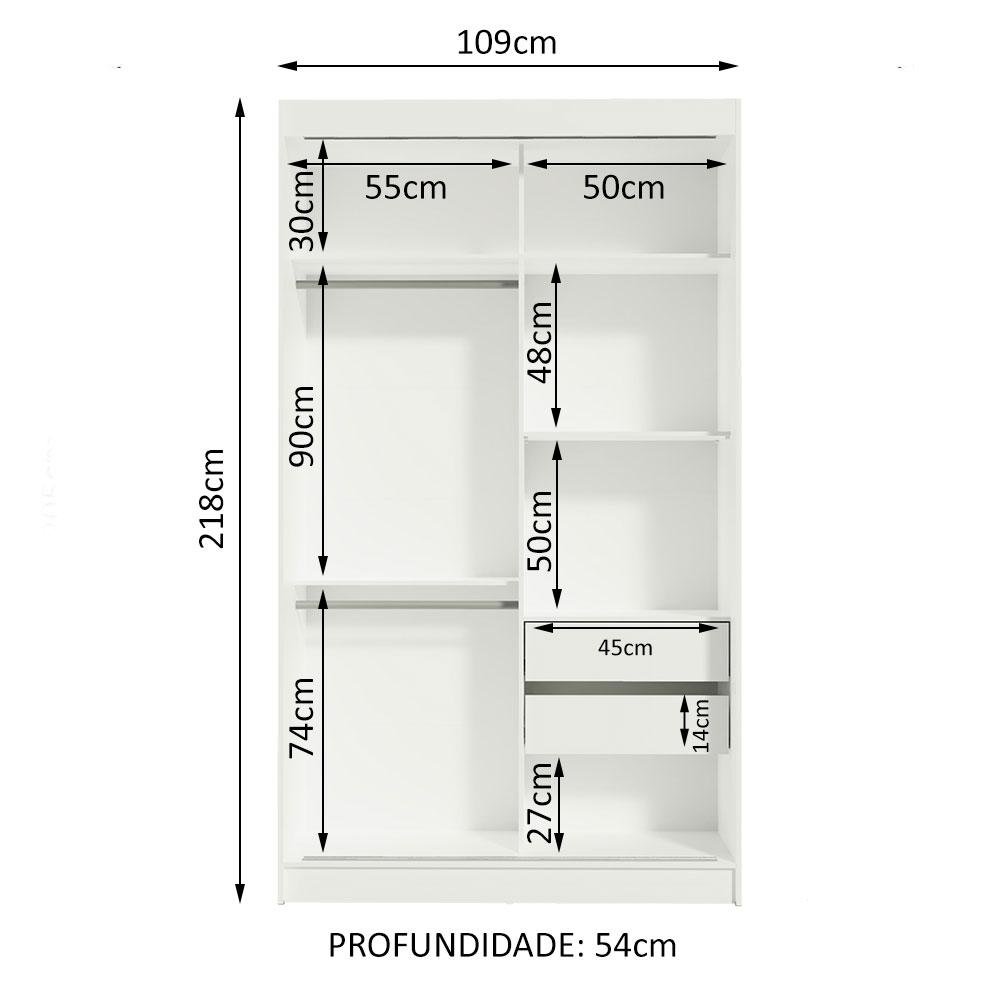 Guarda-roupa Solteiro Madesa Tokio 2 Portas de Correr com Espelho 2 Gavetas - 11