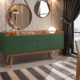 Buffet Aparador Sala Estar Veneza 4 Portas Cedro/Verde Oliva - 1