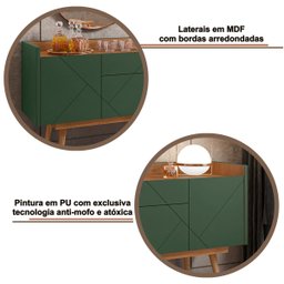 Buffet Aparador Sala Estar Veneza 4 Portas Cedro/Verde Oliva - 5