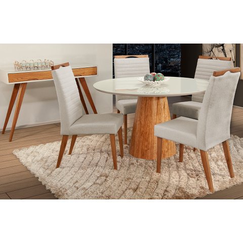 Mesa de jantar + 4 Cadeiras Itália Tampo Redondo 120 cm A 12