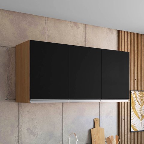 Armário Cozinha Aéreo 120cm 3 Portas Leticia Amêndoa/preto A01 - D’Rossi