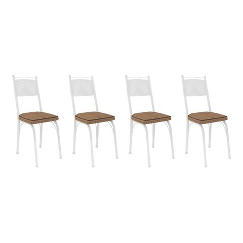 Kit 4 Cadeiras de Cozinha Virginia Estampado Rattan Bege Pés de Ferro Branco - Pallazio
