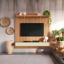 Ver imagem 1 de Painel para Tv até 75 Polegadas 2 Gavetas com Led 183cm Ripado Freijó/off White - Dalla Costa