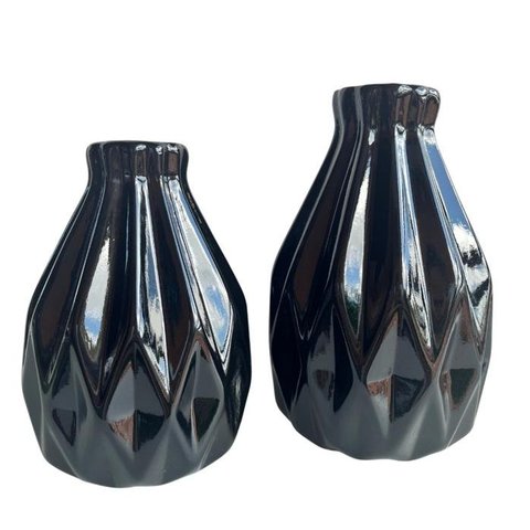 Dupla vaso centro de mesa preto trabalhado geométrico 3D