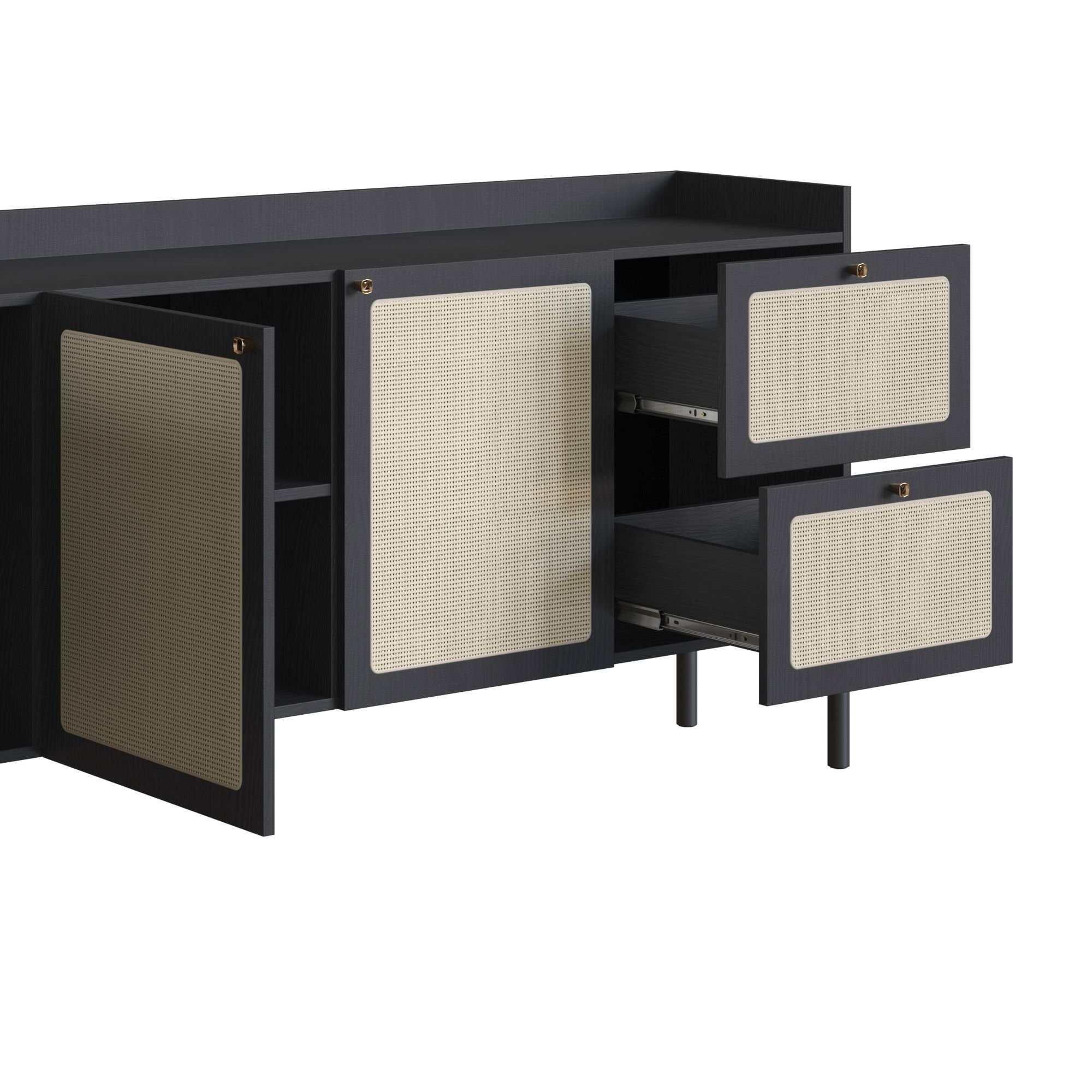 Balcão Buffet 3 Portas 2 Gavetas Palhinha Pé Madeira 27935 Oslo Artesano - Nero/preto - 3