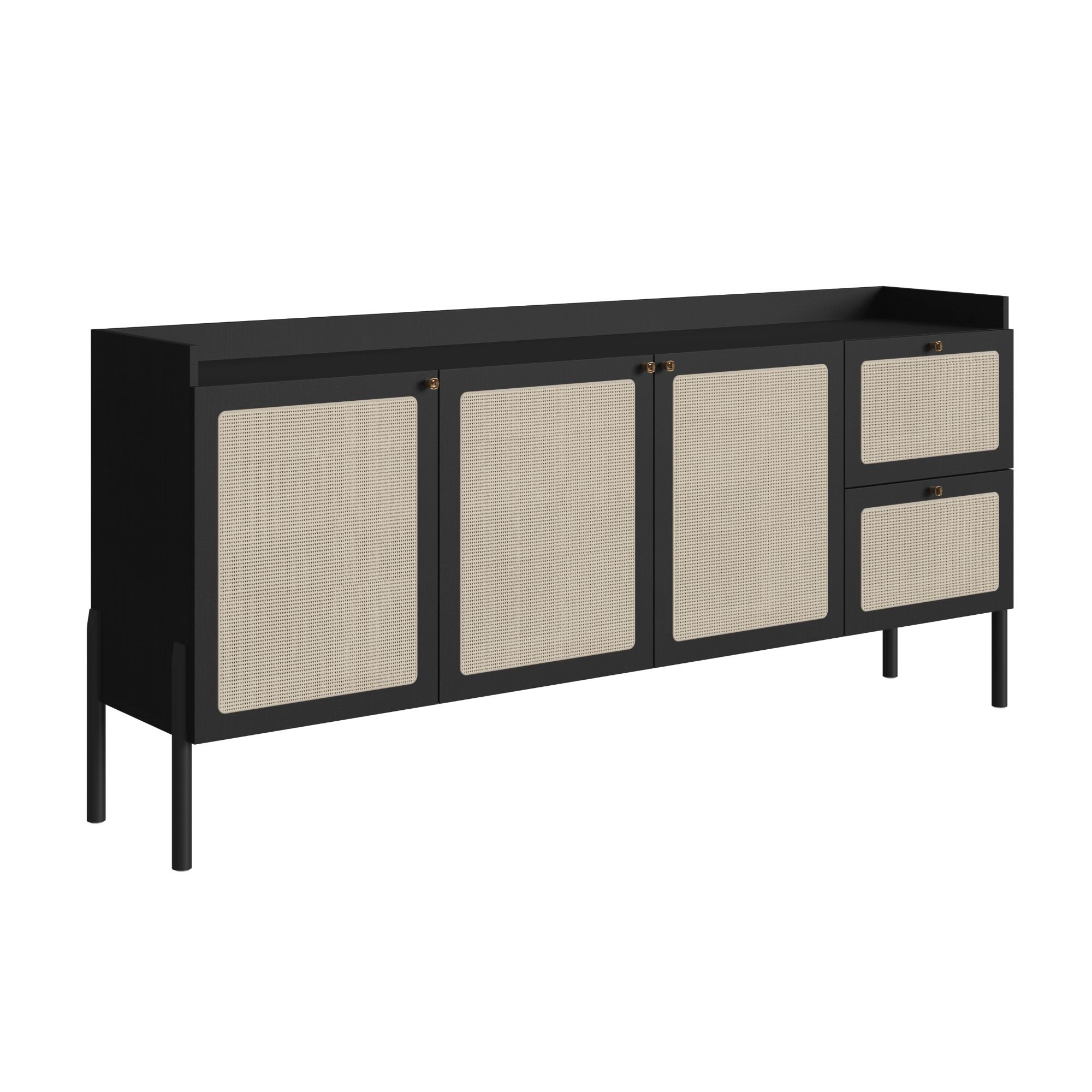 Balcão Buffet 3 Portas 2 Gavetas Palhinha Pé Madeira 27935 Oslo Artesano - Nero/preto