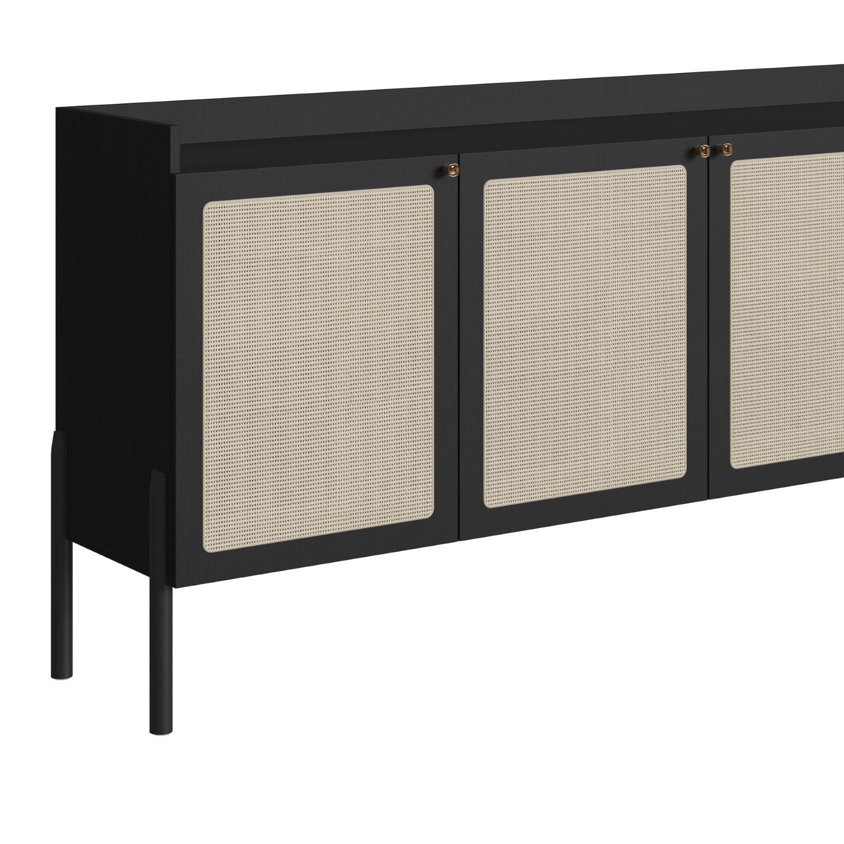 Balcão Buffet 3 Portas 2 Gavetas Palhinha Pé Madeira 27935 Oslo Artesano - Nero/preto - 2