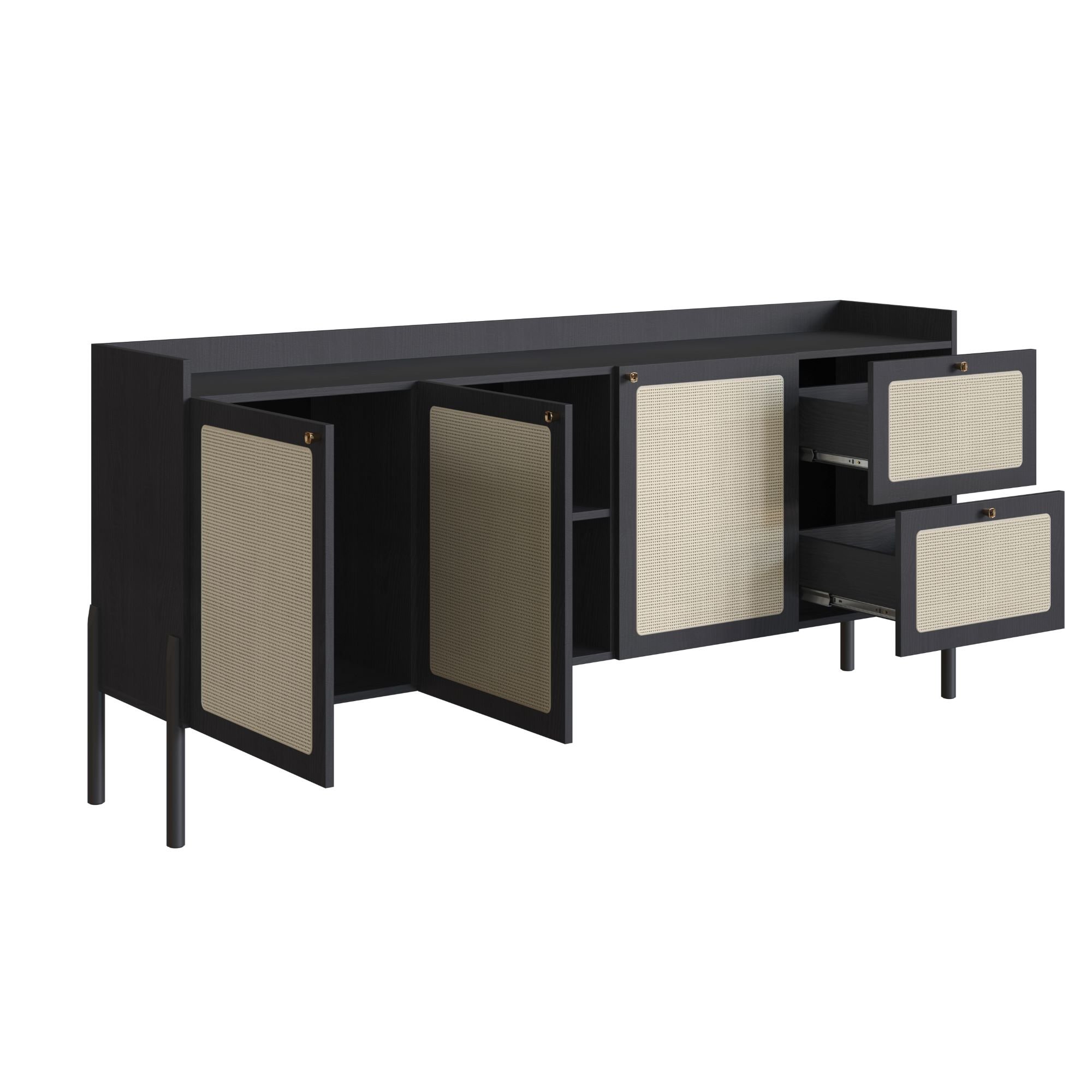 Balcão Buffet 3 Portas 2 Gavetas Palhinha Pé Madeira 27935 Oslo Artesano - Nero/preto - 6