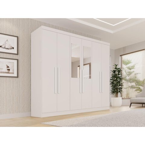 Guarda-Roupa Casal com Espelho 6 Portas 180cm Multimóveis Branco
