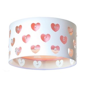 Luminária Infantil Plafon Corações com Cristais Rosa 30X16