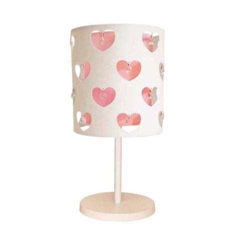 Abajur Infantil Corações com Cristal-Base Branca 20x41 -Rosa