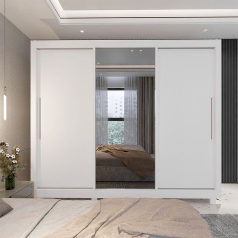 Guarda-Roupa Casal Majestique 3 Portas 4 Gavetas 100% MDF com Espelho Branco - Pnr Móveis
