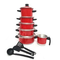 Jogo de Panela Caçarola 5 pçs fervedor nº 12 de Brinde Vermelho - 2