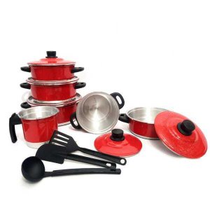 Jogo de Panela Caçarola 5 pçs fervedor nº 12 de Brinde Vermelho