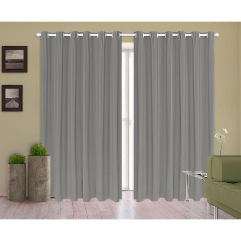Cortina Corta Luz 4,00m X 1,80m 100% Blackout PVC Cinza Para Sala Ou Quarto Para Varão Simples